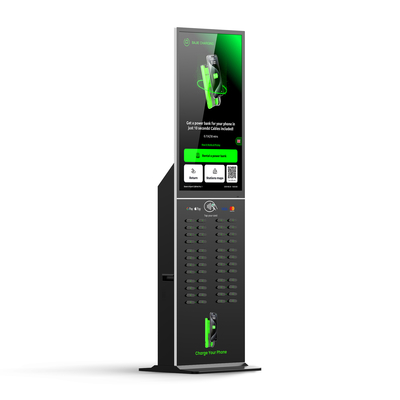 48 Slots 43-Inch Touchscreen Power Bank Rental Station High Solar-Powered Credit Card-Compatible Chargers Micro USA UK/Italy