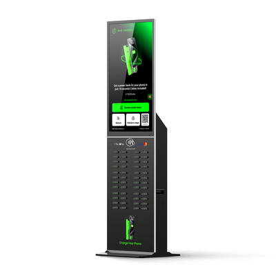48 Slots 43-Inch Touchscreen Power Bank Rental Station High Solar-Powered Credit Card-Compatible Chargers Micro USA UK/Italy