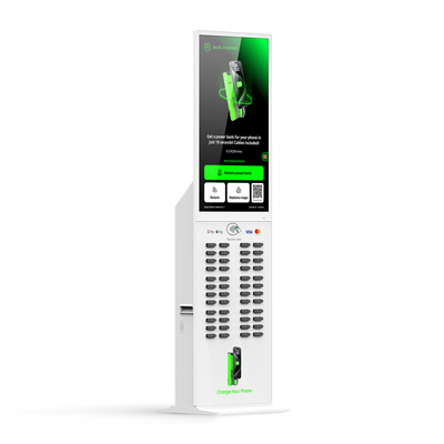 48 Slots 43-Inch Touchscreen Power Bank Rental Station High Solar-Powered Credit Card-Compatible Chargers Micro USA UK/Italy