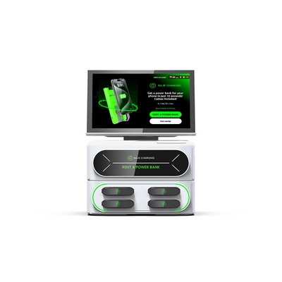 Integrated 6000mAh Touch-Screen Charging Station for 4 Slots USB Input Share Power Bank Rental 4G Kiosk Phone Stand
