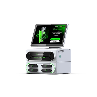 Integrated 6000mAh Touch-Screen Charging Station for 4 Slots USB Input Share Power Bank Rental 4G Kiosk Phone Stand